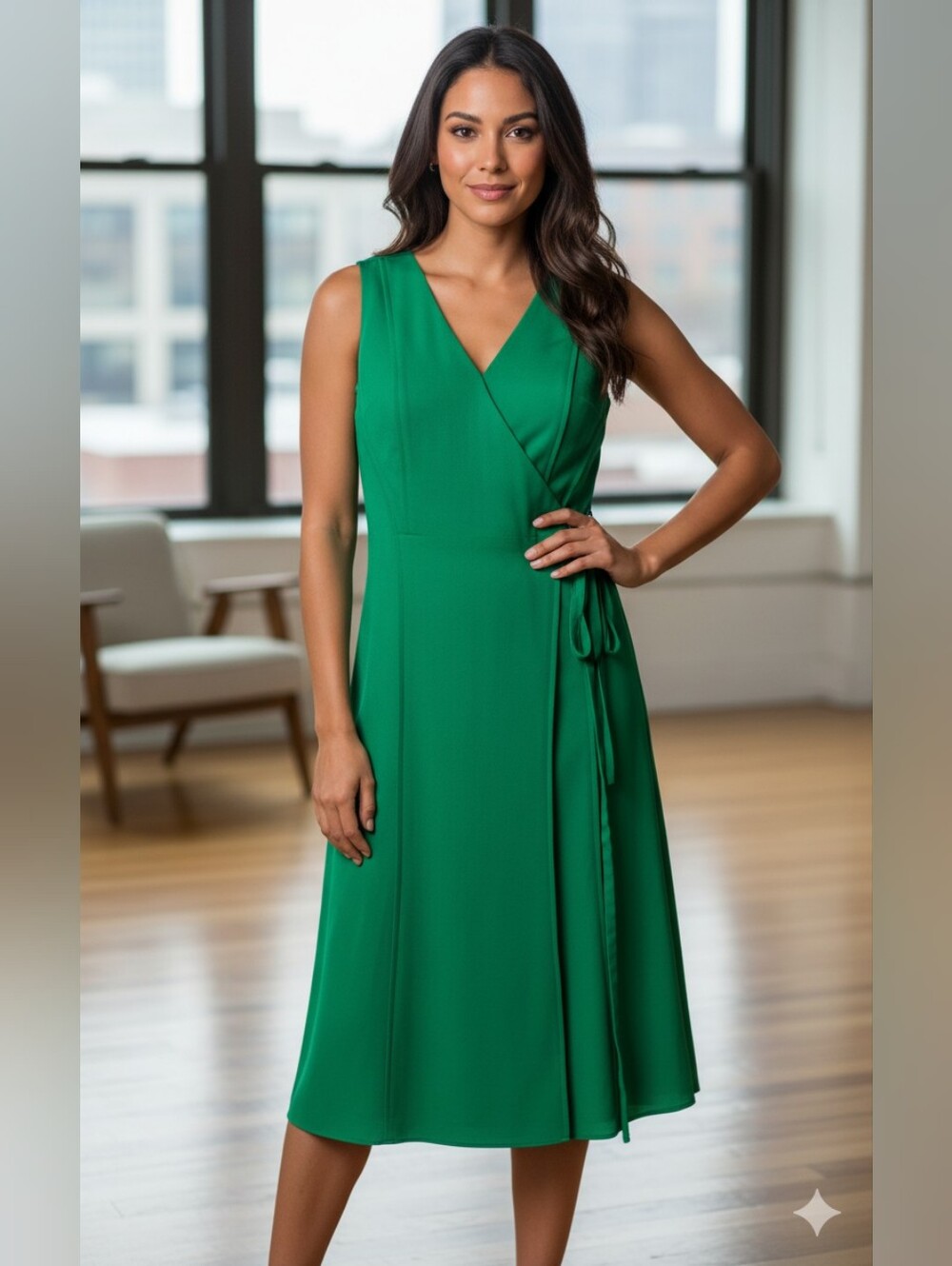 LIKE NEW Banana Republic Emerald Green Crepe Satin Wrap Dress Petite XS